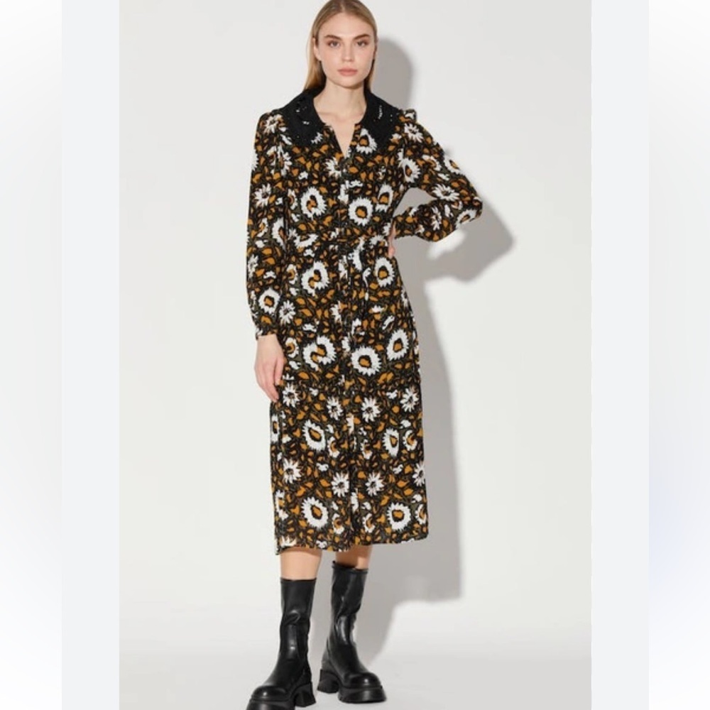 WALTER BAKER Midi Shirt Dress Button Front DAISY DARK FLORAL SIZE XL NWT